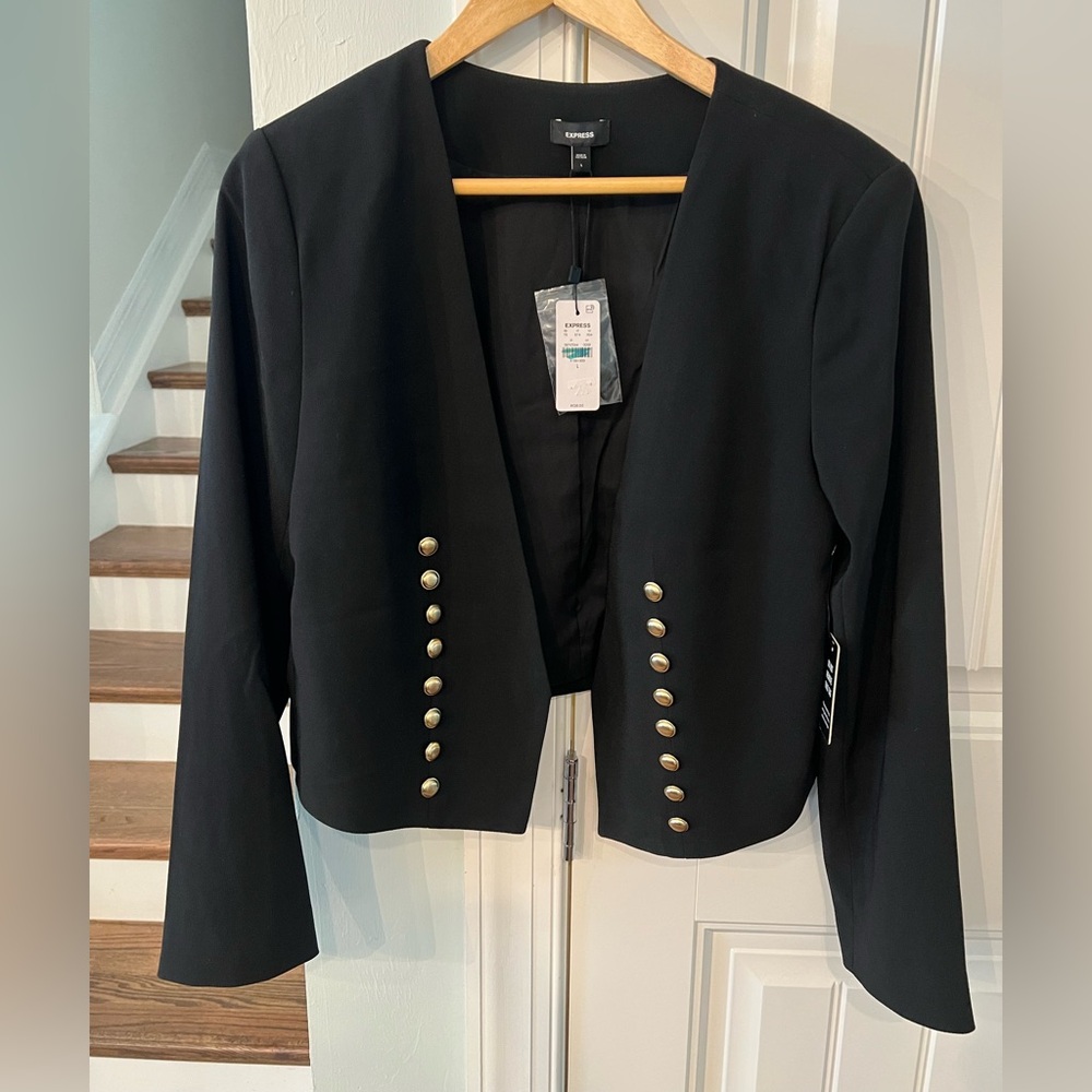 Express Women’s Black Military Button Blazer Jacket Size Large NWT - Picture 6 of 7